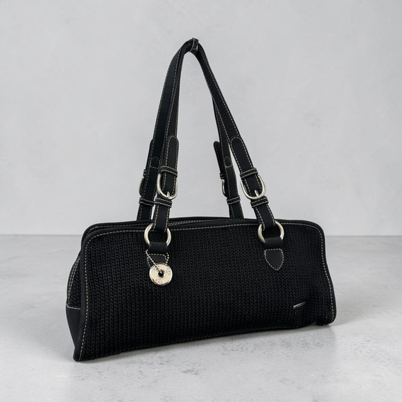 The Sak Handbags - The Sak Black Crochet Shoulder Bag Silver Tone Hardware Woven Handbag Y2K Boho